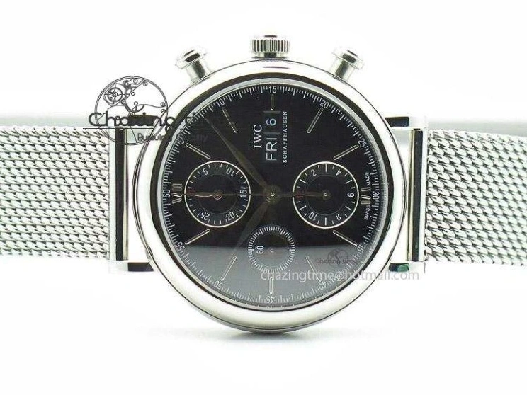 MIROTIME 0215 Portofino Chrono SS Black Dial on SS Mesh Bracelet A StreetReady 7399